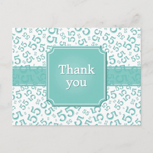Carte Postale Thank You 55 Number Pattern Teal/White (Devant)