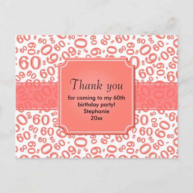 Carte Postale Thank You 60 Random Number Pattern Coral/White (Devant)