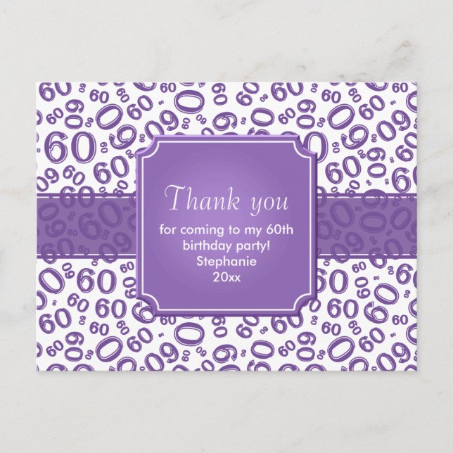 Carte Postale Thank You 60 Random Number Pattern Purple/White (Devant)