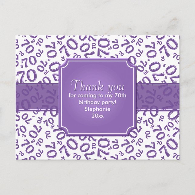 Carte Postale Thank You 70 Birthday Number Pattern Purple/White (Devant)