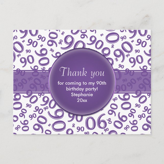 Carte Postale Thank  You 90 Purple/White Birthday Number Pattern (Devant)