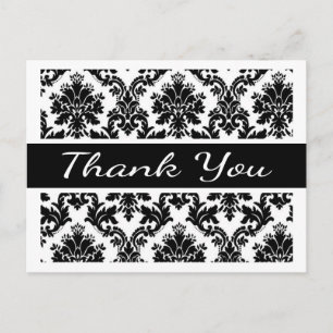 Carte Postale Thank You Black et White Damask Floral Postcard