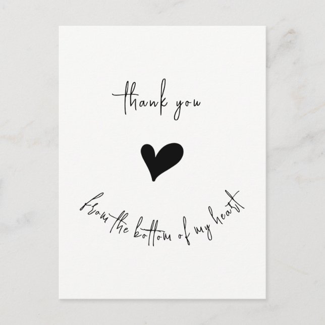 Carte Postale Thank You From Bottom of my Heart Cute Minimalist (Devant)