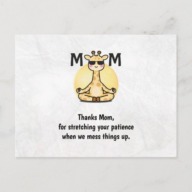 Carte Postale Thank You Mom Cute Giraffe Yoga Mother's Day Card (Devant)