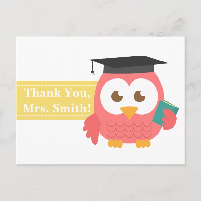 Carte Postale Thank You, Teacher Appreciation, Teacher Owl (Devant)