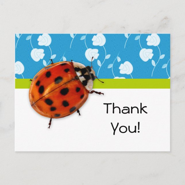 Carte Postale Thank You Trendy Blue Floral Ladybug (Devant)