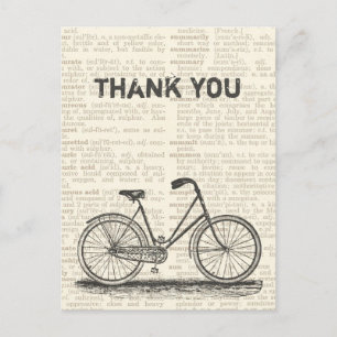 Carte Postale Thank You Vintage Bicycle Brown Dictionary Page