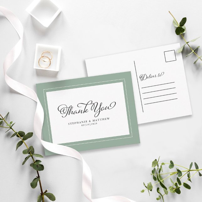 Carte Postale Thank You Wedding Modern Calligraphy Sage Green (Créateur téléchargé)