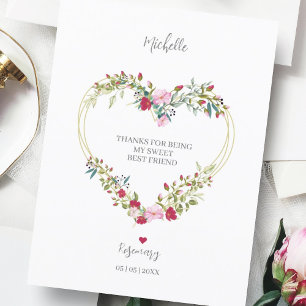 Carte Postale Thank Your Best Friends Floral Heart in Red & Pink