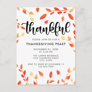 Carte Postale Thanksgiving Dîner Automne Feuilles Automne