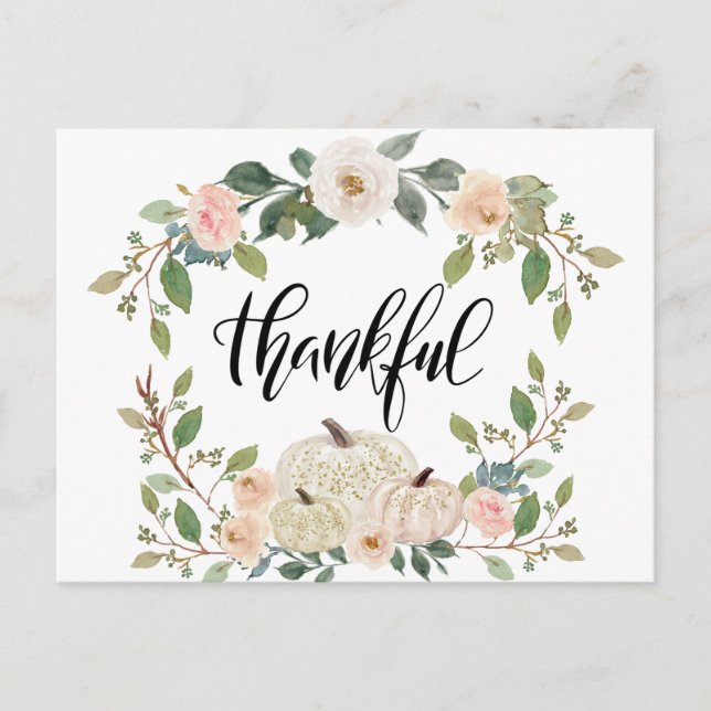 Carte Postale Thanksgiving Elegant Pastel Floral Inspirational (Devant)
