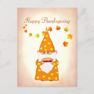 Carte postale Thanksgiving Gnome mignonne et autom
