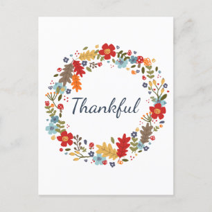 Carte Postale Thanksgiving Thankful Fall Wreath Holiday Grey