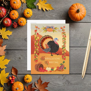 Carte Postale Thanksgiving Turquie et automne Harvest