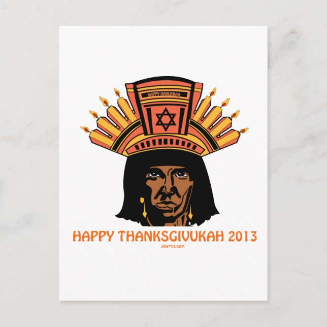 CARTE POSTALE THANKSGIVUKAH INDIEN MENORAH MAN (Devant)
