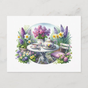 Carte Postale Thé à la Fleur Vintage dans le Jardin