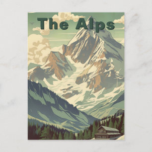 Carte Postale The Alps Voyage dans le Temps Ski Montagne Lodge