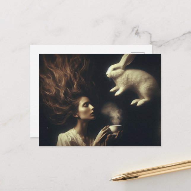 Carte Postale Thé avec le lapin (Devant/Arrière en situation)