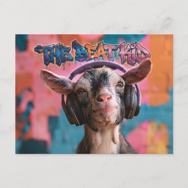 Carte Postale The Beat Kid - Chèvre Cool DJ avec Casque (Devant)
