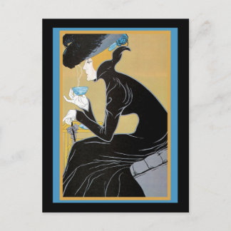 Carte Postale Thé Boisson Art Nouveau Lady