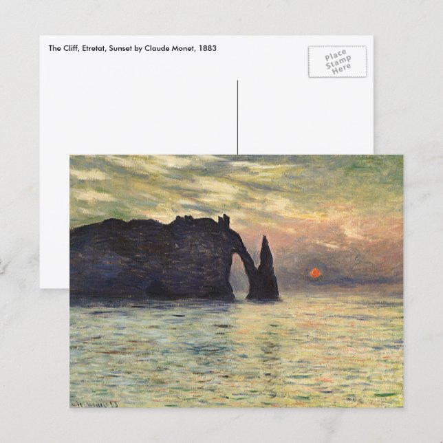 Carte Postale The Cliff Etretat, Sunset by Claude Monet (Devant / Derrière)
