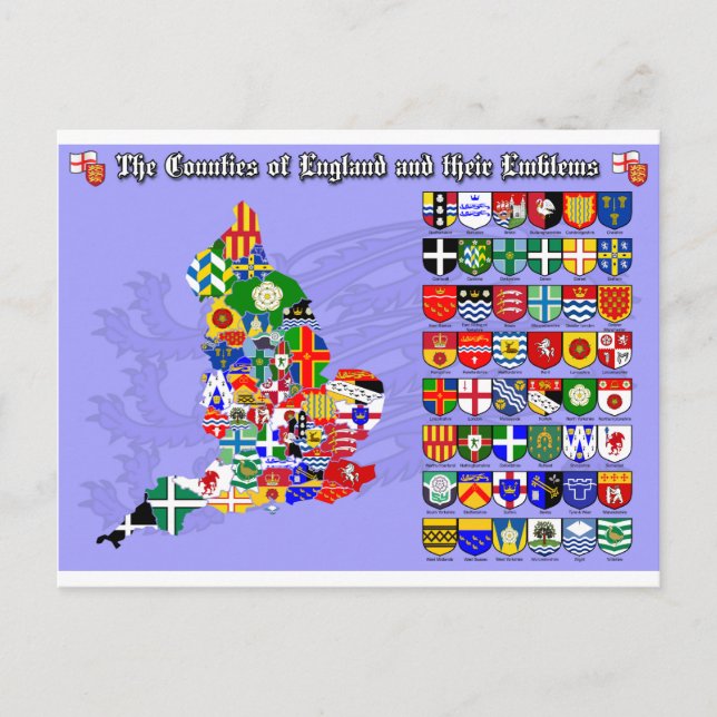 Carte Postale The Counties of England, their flags & emblems (Devant)