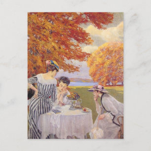 Carte Postale Thé dans le jardin d'automne Art vintage