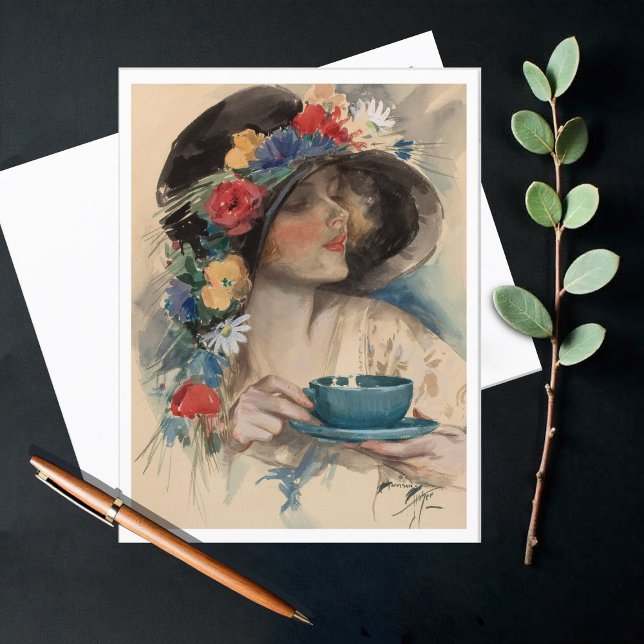 Carte Postale Thé de l'après-midi, Harrison Fisher (Créateur téléchargé)
