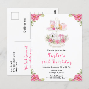 Carte Postale Thé de Noël de vacances Anniversaire Fête Rose