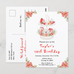 Carte Postale Thé de Noël de vacances Anniversaire Fête Rouge