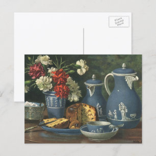 Carte Postale Thé et café de l'après-midi vintage, gâteau, fleur