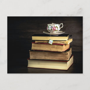 Carte Postale Thé et livres