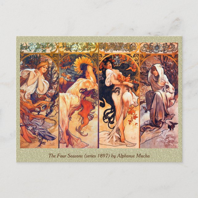 Carte Postale The Four Seasons (série 1897) par Alphonse Mucha (Devant)