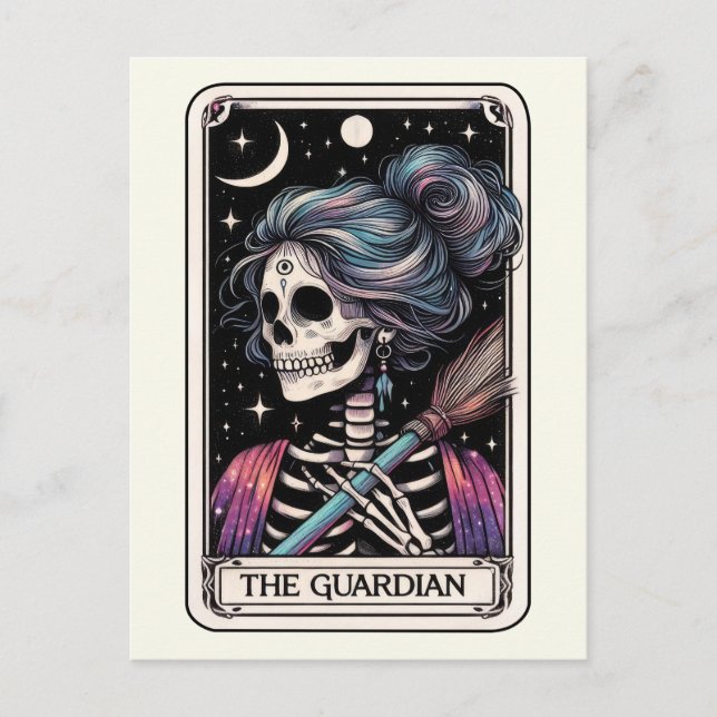 Carte Postale The Guardian Tarot Witchy Skeleton Broomstick (Devant)