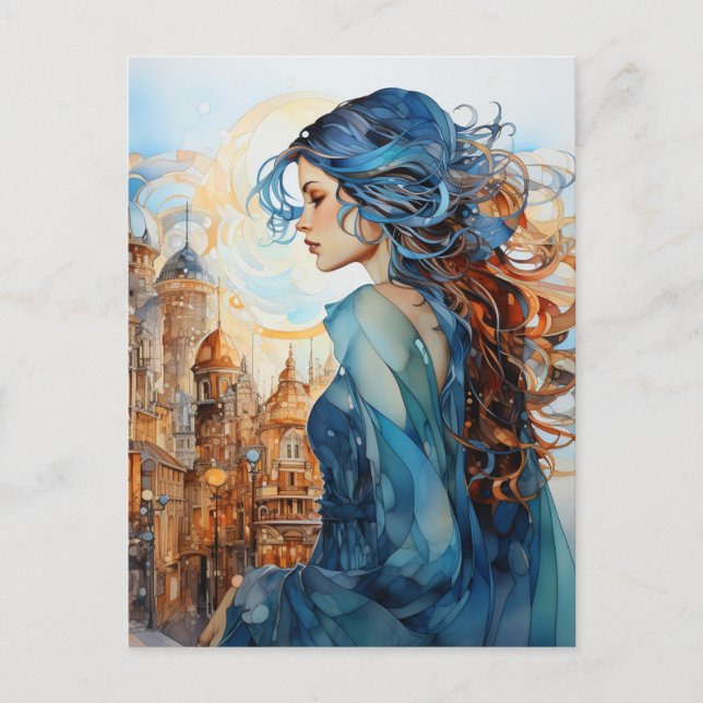 Carte Postale The Lady in the City With Blue Hair (Devant)
