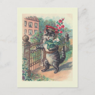 Carte Postale "The Mailman" Vintage Cat Postcard