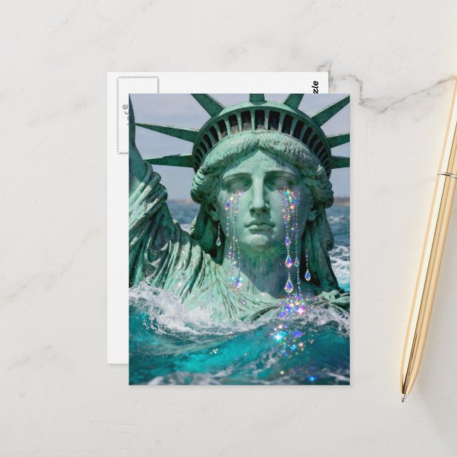 Carte Postale The Statue of Liberty Cries and Melts Surreal  (Devant/Arrière en situation)