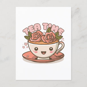 Carte Postale Thé Temps de Rose Thé Kawaii