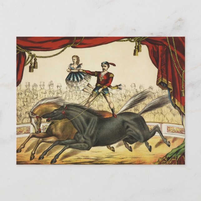 Carte Postale The Two Horse Act, Circus Performance, vers 1874. (Devant)
