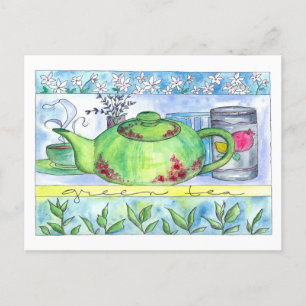 Carte Postale Thé vert Teapot Fleurs de jasmin