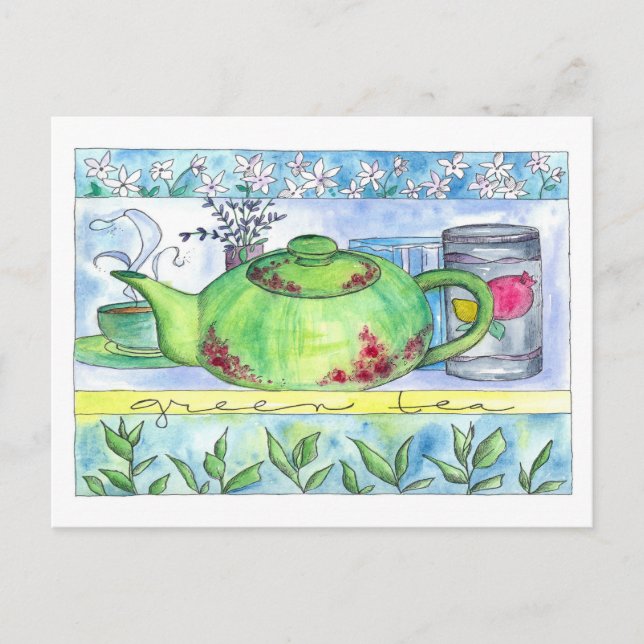 Carte Postale Thé vert Teapot Fleurs de jasmin (Devant)