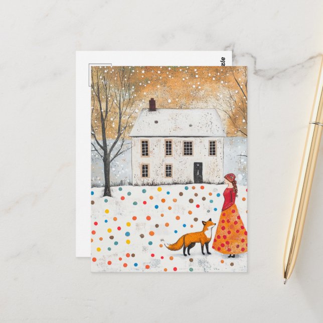 Carte Postale The Woman and Red Fox (Devant/Arrière en situation)