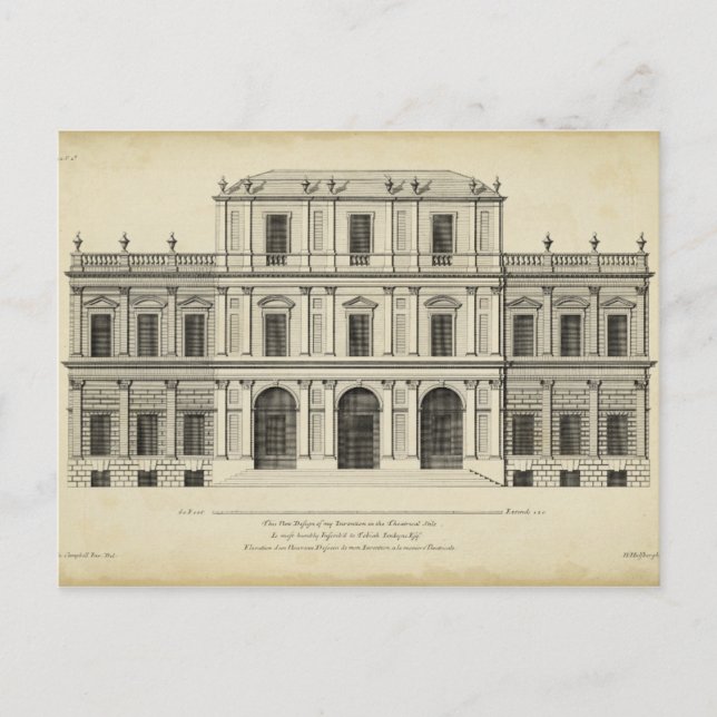 Carte Postale Theatrical Style Façade by Colen Campbell (Devant)