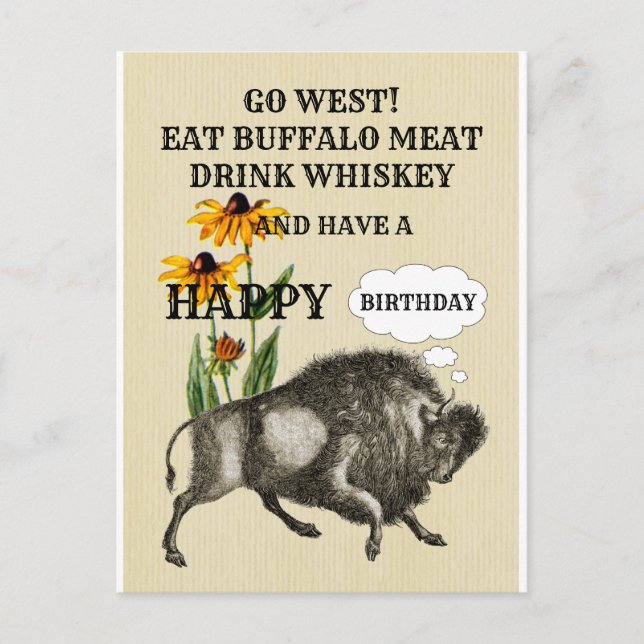 CARTE POSTALE THÉMATIQUE WESTERN DRÔLE DE BUFFALO  (Devant)