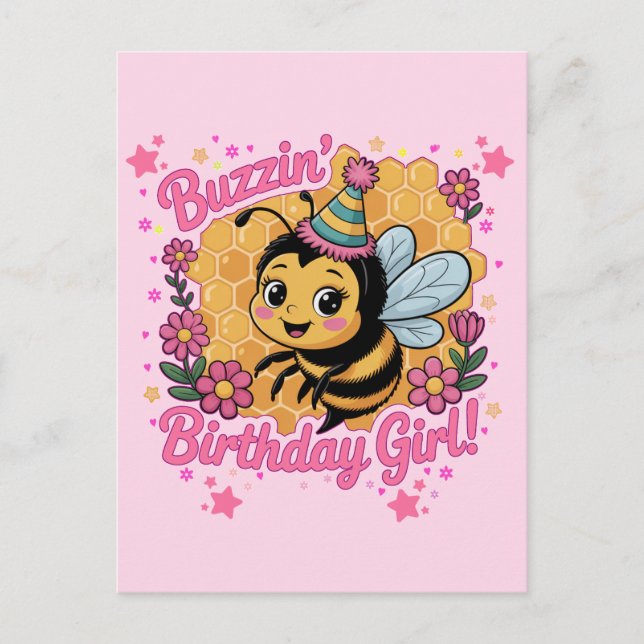 Carte Postale Thème d'abeille pour fille d'anniversaire bourdonn (Devant)