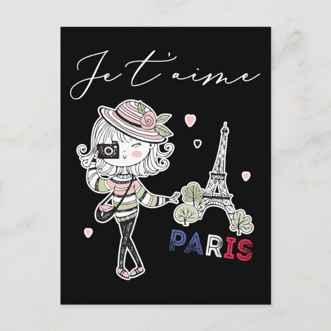 Carte Postale Thème d'amour de Paris Femmes France Filles Tour E (Devant)