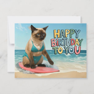Carte Postale Thème d'anniversaire de chat à la plage pour chat 
