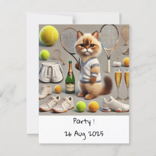 Carte Postale Thème d'anniversaire de chat pour joueur de tennis