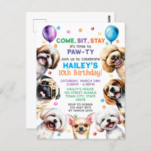 Carte Postale Thème de chien 10e anniversaire fêter l'invitation