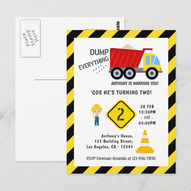 Carte Postale Thème de construction de camion à benne basculante (Devant / Derrière)